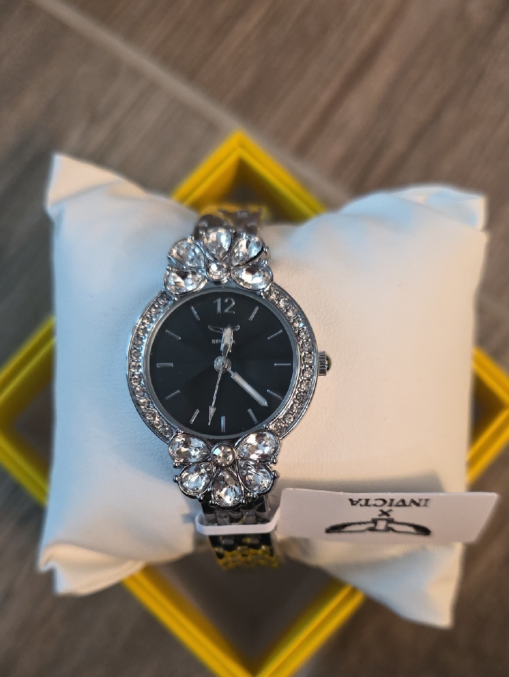4.  Invicta Silver-Tone Watch with Black Dial and Crystal Accents